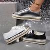 Large Size Women's Casual Single Shoes Flat-soled Diamond-encrusted Lace-up Platform-soled Fashion Board Shoes Sequined Women's Shoes