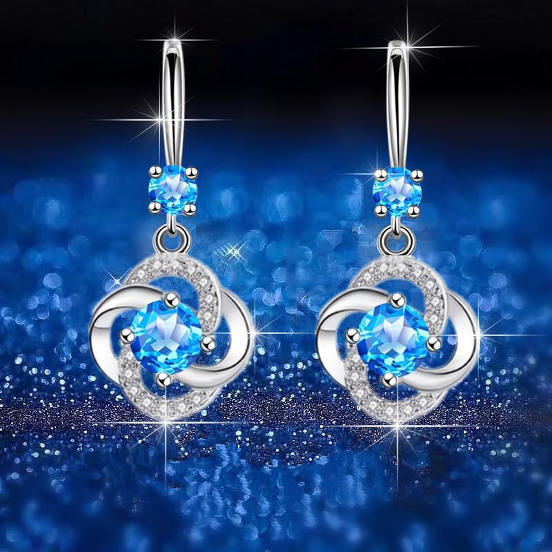 New Temperament Earrings Imitating S925 Silver Water Drop Zircon Medium and Long Four-leaf Clover Simple Earrings