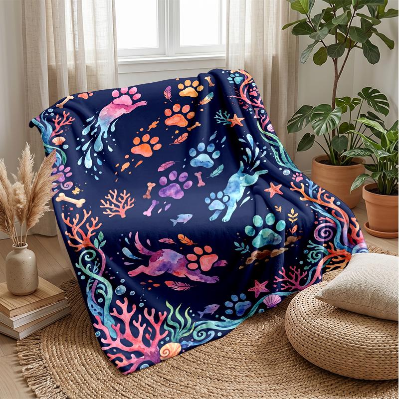 Underwater Paws and Coral Theme blanket Lightweight Warm Flannel Blanket Decorative Throw Blanket for Home Decoration