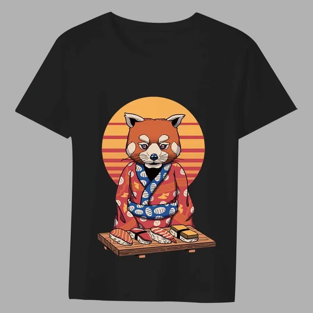 Men Summer T-shirt Basic Print Tops Japan Anime Genki Cat Series Casual O-neck Fashion Men Commuter Comfortable Tees