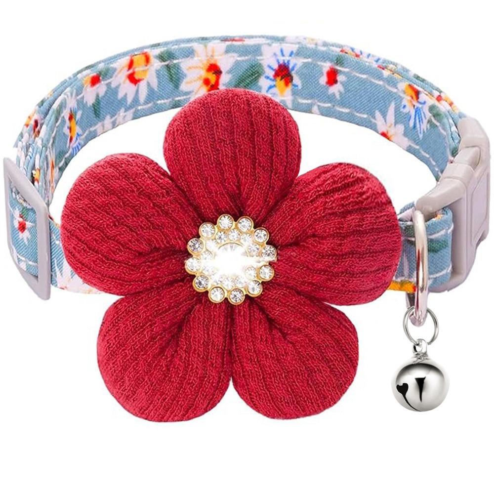 Nylon 3D Flower Dog Collar Rhinestone Pet Shining Collar Fashion Floral Pet Collar Daily Walk
