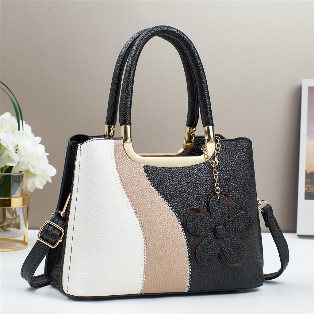 Elegant Pu Material Color Block Handbag Versatile Crossbody Bag For Everyday Use