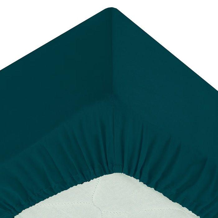 Drap housse - Harmonie - 90 x 190 cm - Percale de coton - Bleu egeen - Bonnet 30 cm