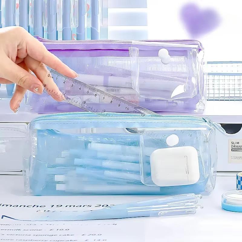 Simplicity Creative Design Pencil Case Fashion Solid Color Transparent Stationery Organizer Large Capacity Portable Pencil Pouch