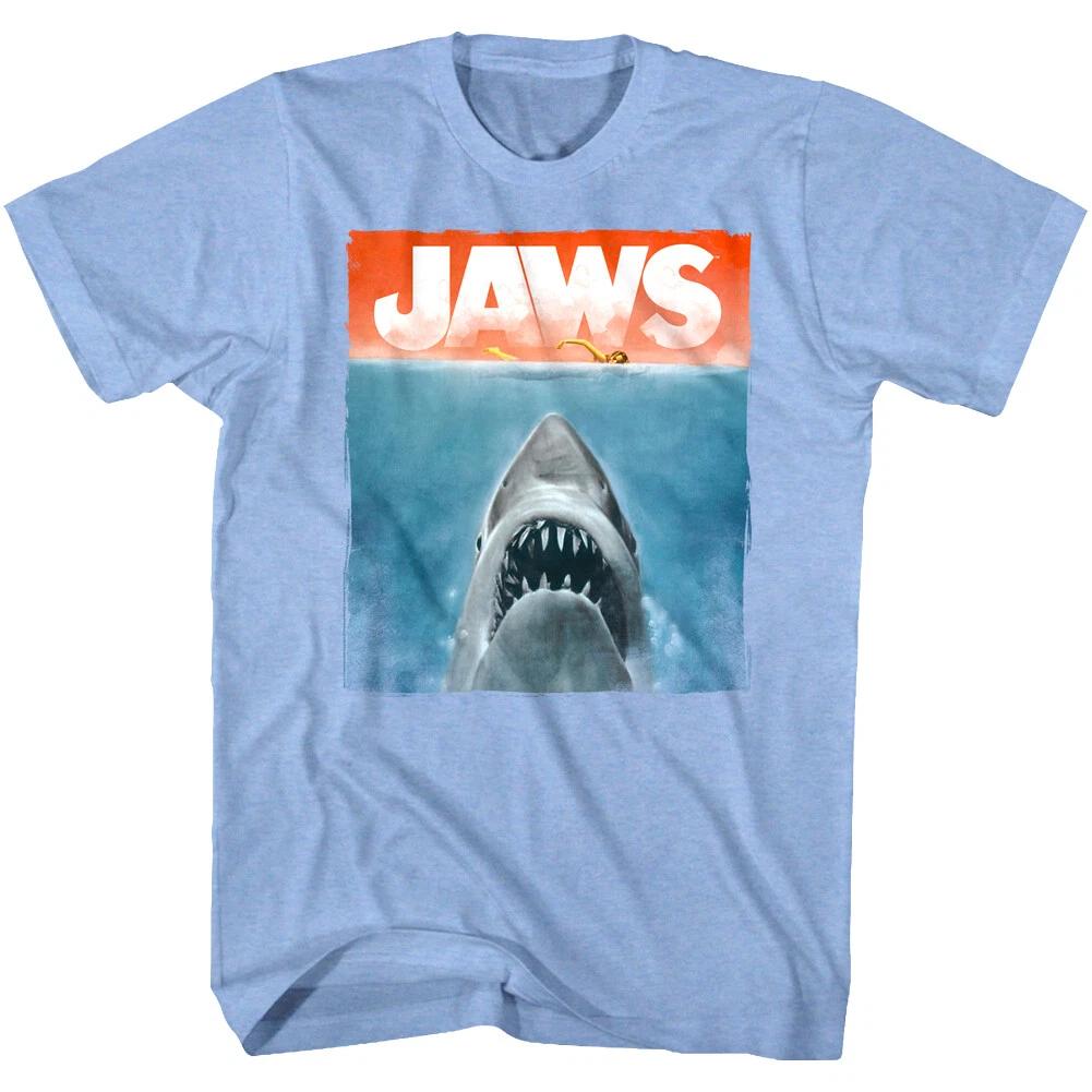 Jaws Watercolor Shark Movie Poster Men's T Shirt Painted Swimmer Ocean Attack