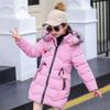 Winter Girls' Cotton Jacket Thick Keep Warm Winter Girls Jacket Fur Collar Heart Pattern Padded Detachable Hat Hooded Heavy Coat for Children