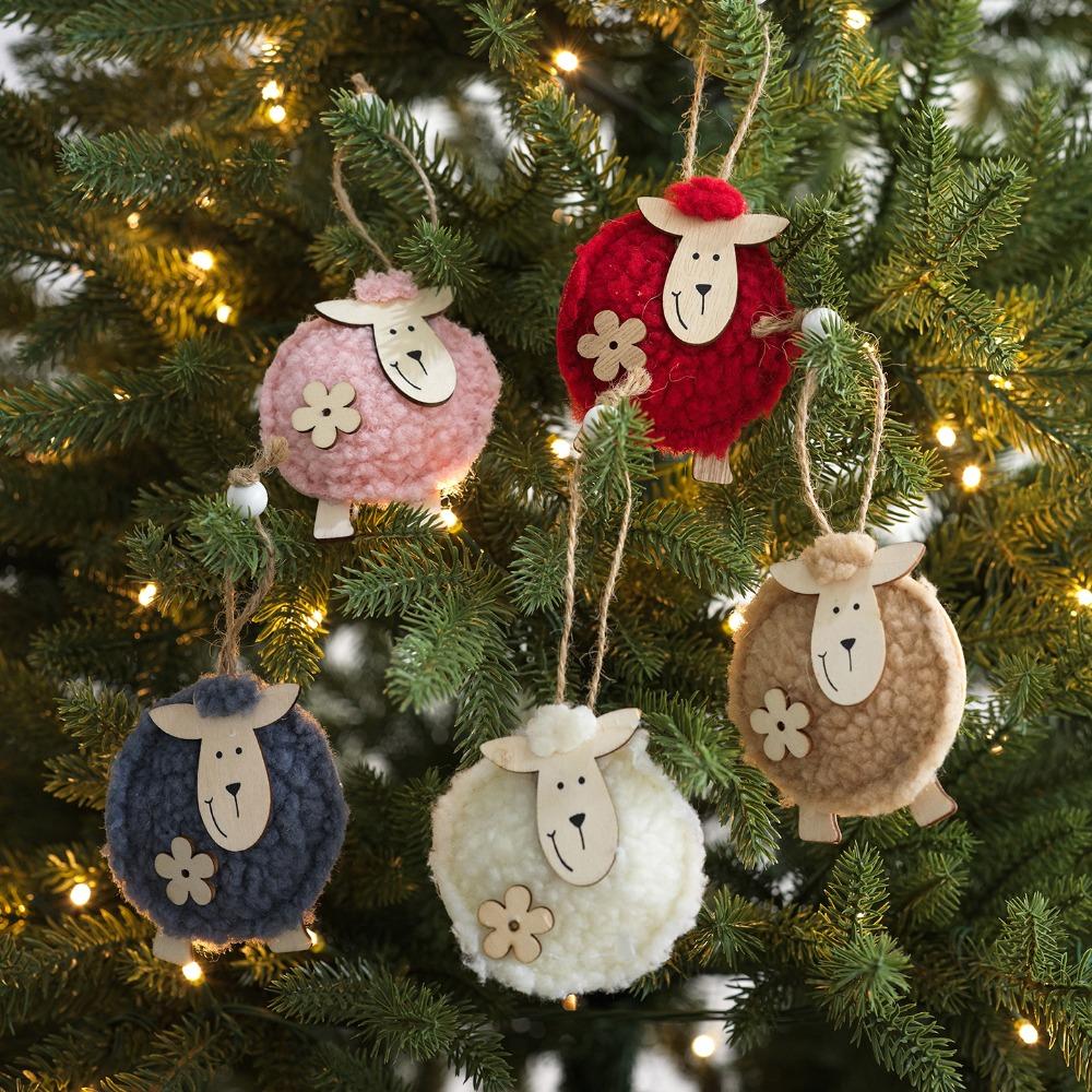 Sheep Shape Christmas Ornament Felt Material Felt Pendant Cute Xmas Hanging Charm Gift Decoration