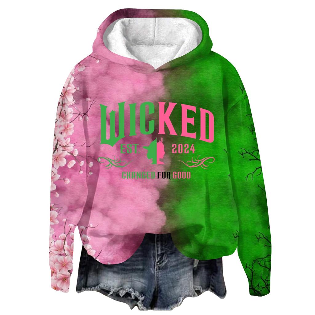 Женский модный повседневный пуловер с длинными рукавами и принтом в виде ведьмы с капюшоном