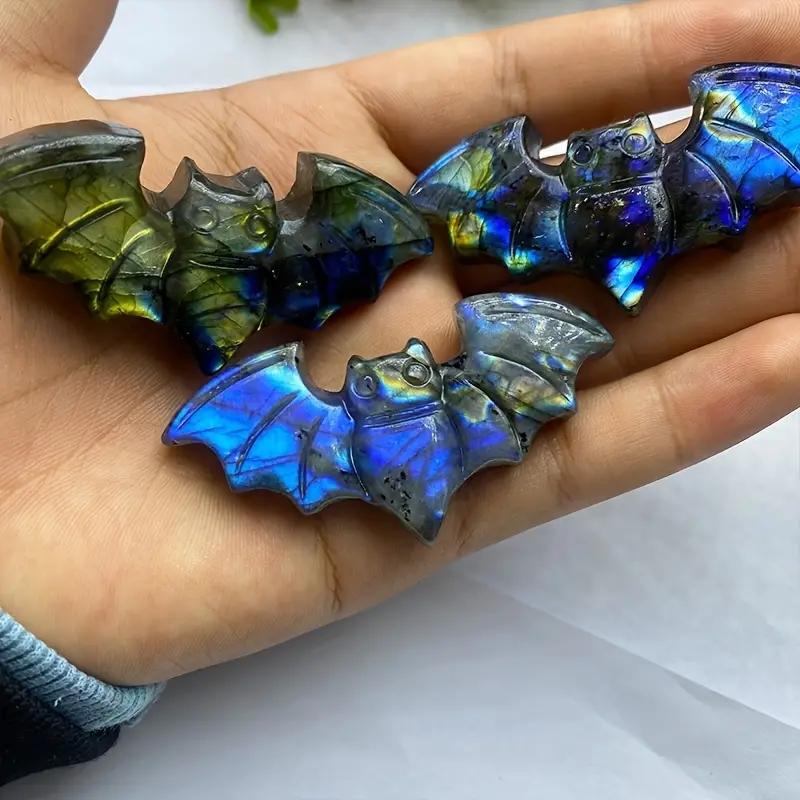 1pcs Labradorite Bat Figurine Healing Crystal Natural Gemstone Home Decor Ornament 6.2cm/2.44in High Quality Energy Stone