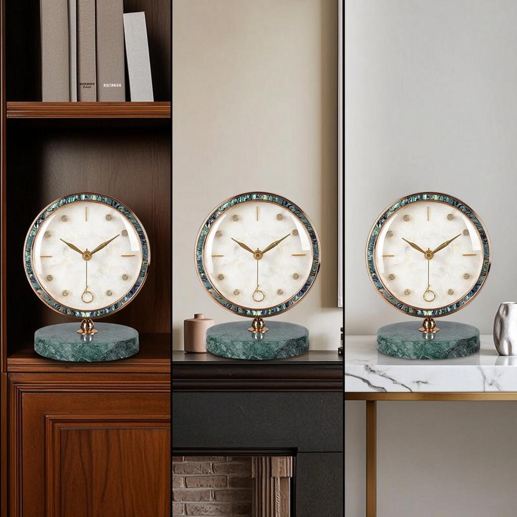 Clock with Marble Base Golden-Hued Decorative Desktop Marbled for Bedroom
