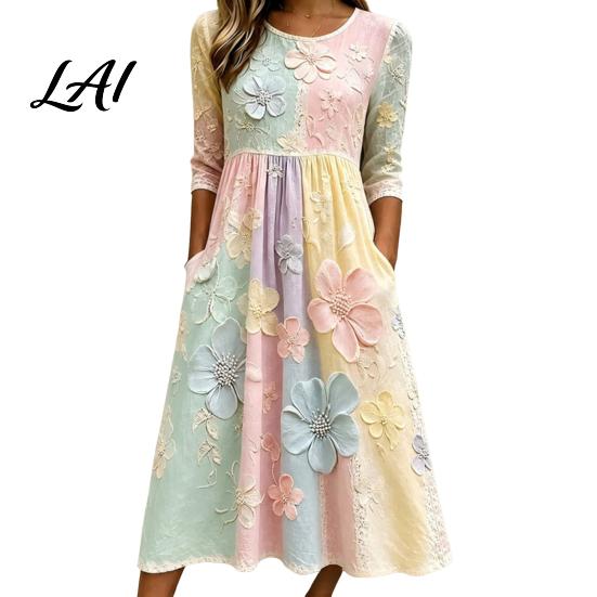 Elegant Daily Commuter Dresses Long Sleeve Floral Dress Women Cottagecore Waist Cinching Office Work for Autumn Midi Dress Vacation Street Party Date