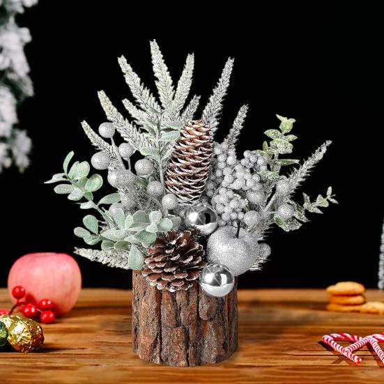 Маленькая искусственная рождественская елка с украшениями из сосновых шишек и ягод для дома, комнаты, зимы, дома, улицы, новогоднего украшения для вечеринки