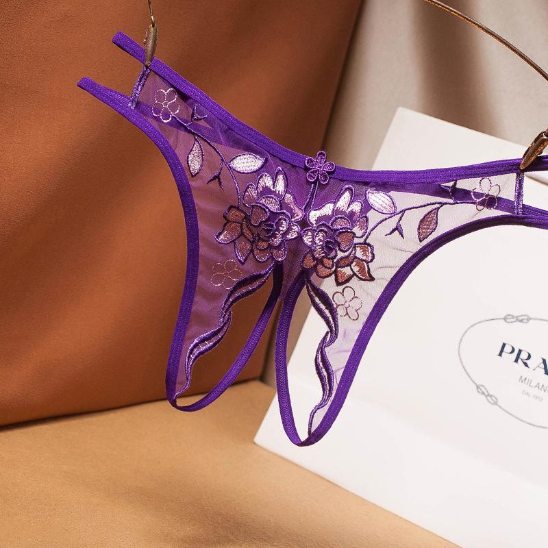 Трусики женские интересные открытые промежность французская вышивка сексуальные сетчатые полые свободные стринги с низкой талией прозрачные футболки 2238