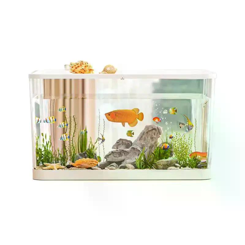 ПЭТ Новый Прозрачный Мини Аквариум Аквариум Ударопрочный Гидропонный С Крышкой Экологичный Настольный Домашний Ленивый Аквариум Черепашатник