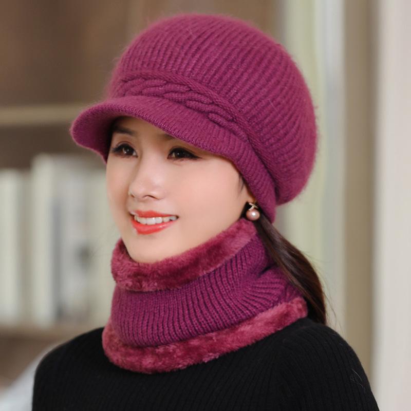 Hat+scarf Sets Middle Aged Elderly Women's Autumn Winter Rabbit Fur Knitted Hat Winter Elderly Hat Mother Hat Old Lady Hat Scarf Set