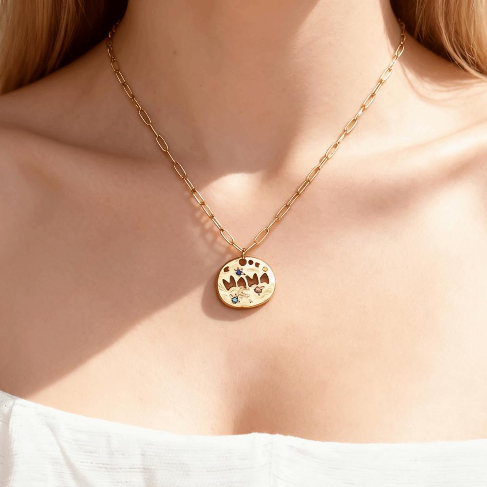 Colorful Full Zircon Guardian Pendant Necklace Stainless Steel Pendant Necklace For Grandma