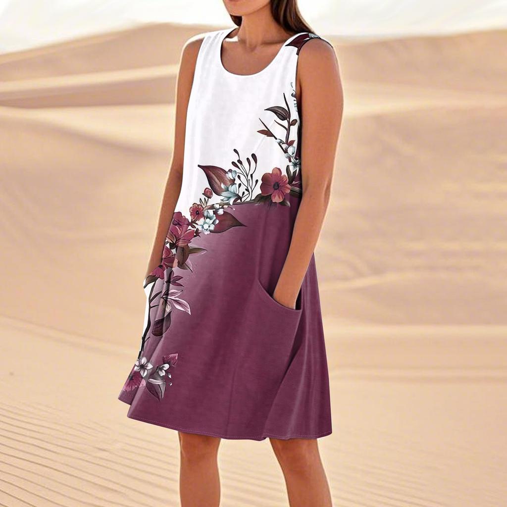 Летние платья для женщин, свободные пляжные повседневные сарафаны без рукавов с карманами, платье-майка