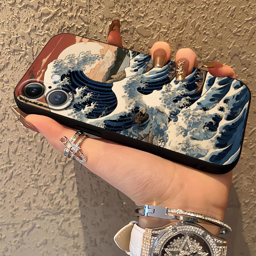 Чехол для телефона Funda для Apple iPhone 17 Pro Max Air 14 11 16 15 Pro 7 8 13 XR XS MAX 12 Мультяшная волна