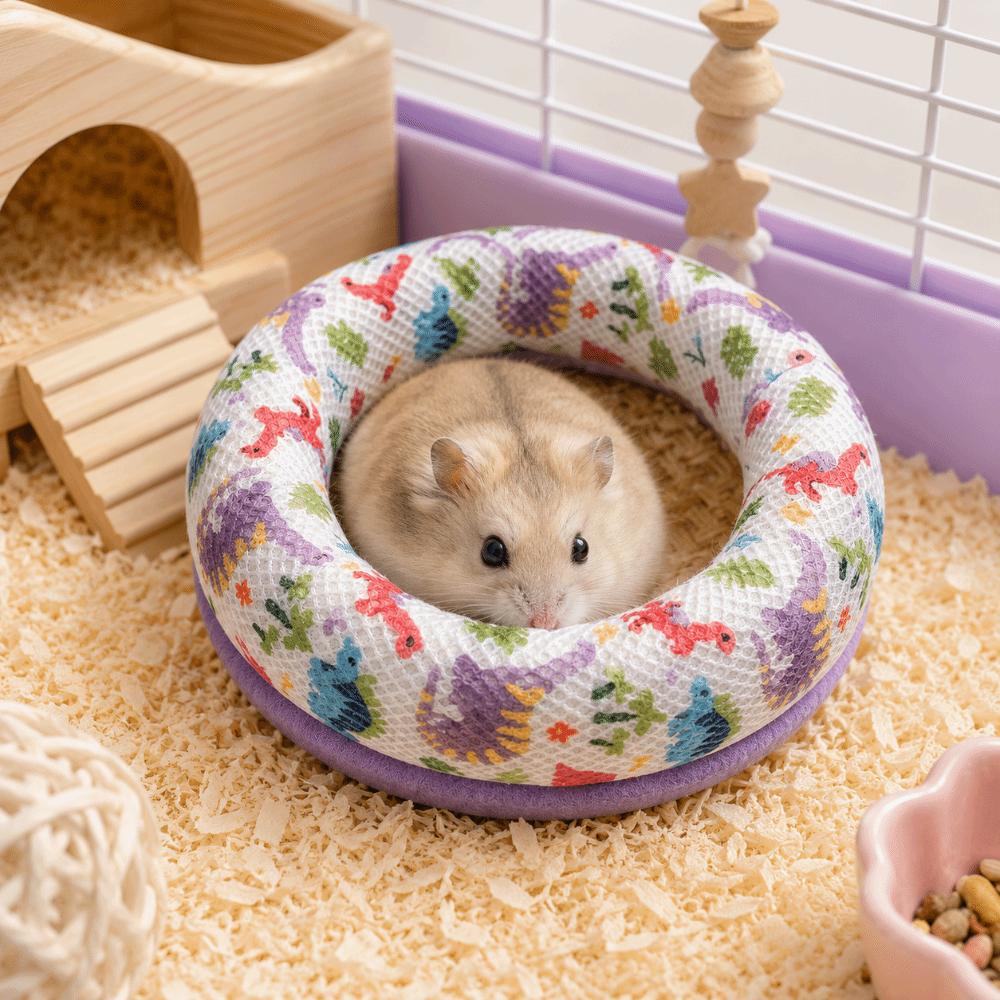 Round Hamster Cooling Bed Non-Slip Bottom Small Pet Cushion Pet Sleeping Mat Indoor Pet Bed