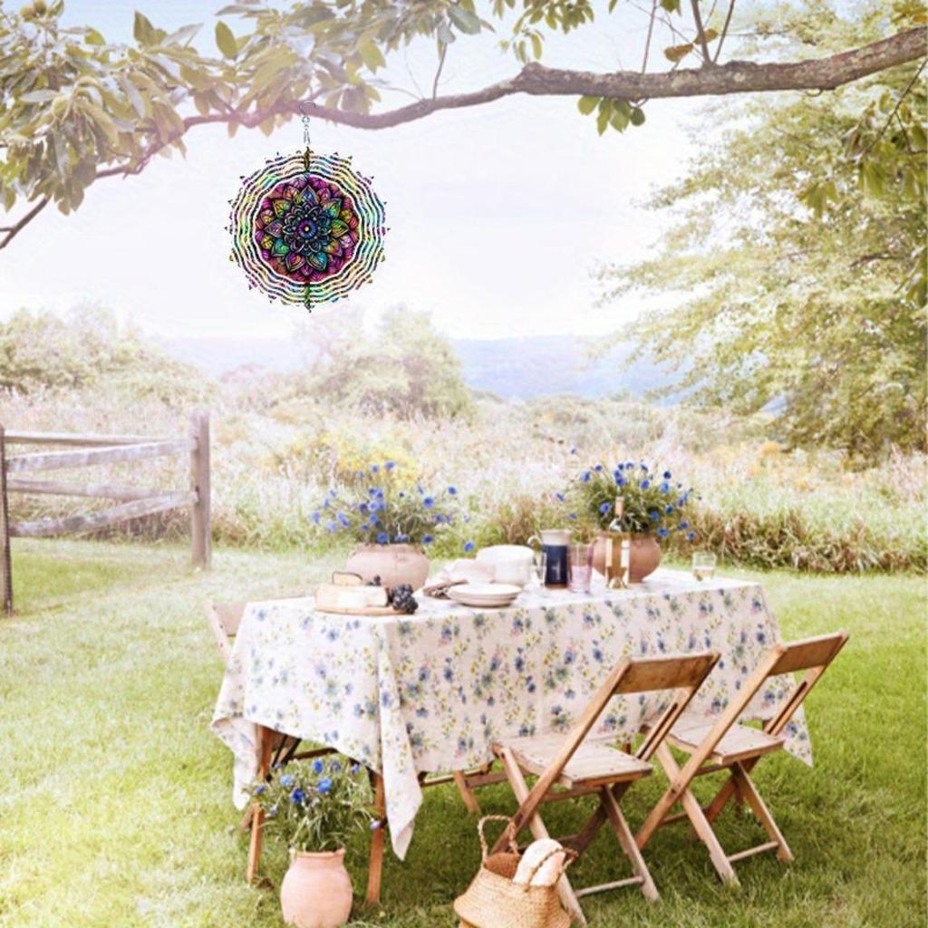 Металлический колокольчик с индийским узором мандалы для украшения сада, балкона на открытом воздухе, подвесное украшение с 3D-печатью, не требует батареек, идеальный подарок