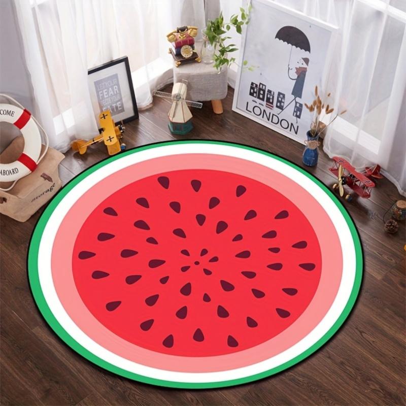 Watermelon Round Rug Flannel Summer Fruit Area Rug Soft Non Slip Carpet Cushion Floor Mat For Bedroom Living Room Decor