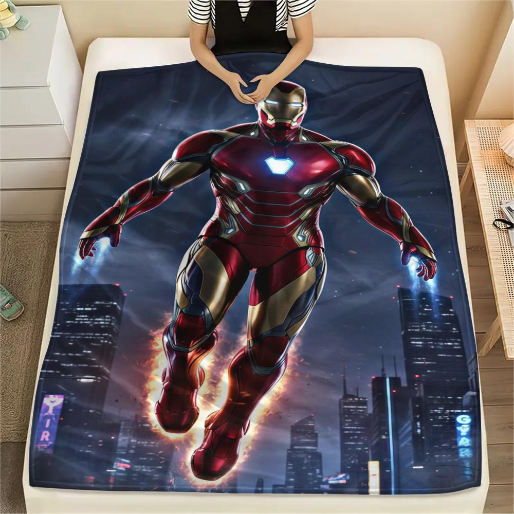 Iron Man Poster Print Flannel Blanket, Comfortable Warm for Sofa Bed Chair, Versatile for Picnic -HYQ35