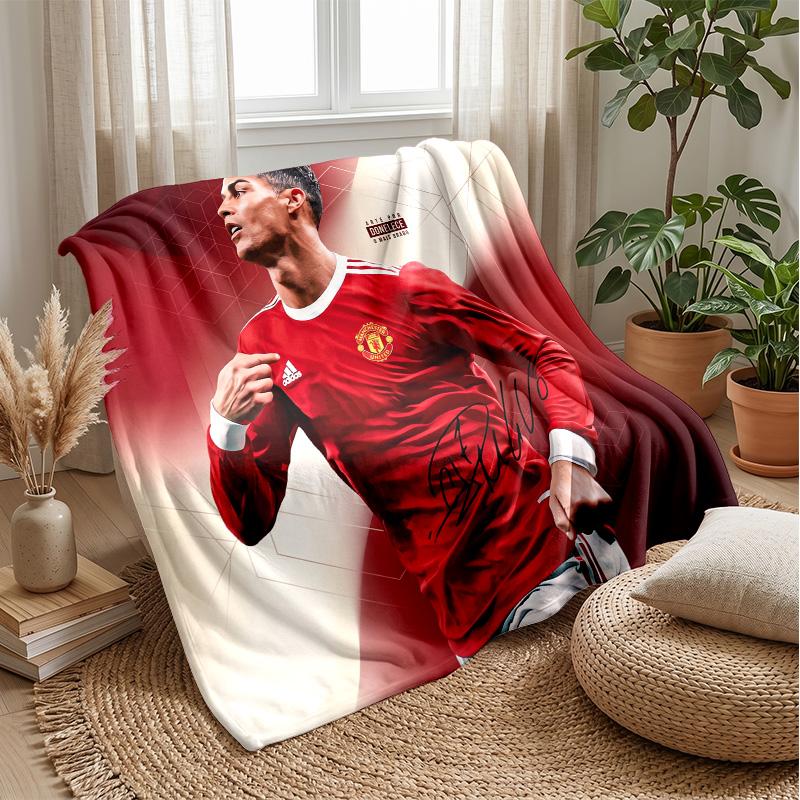 Cristiano Ronaldo Printed Flannel Blanket Skin Friendly Warm Decorative Throw for Indoor Couch Bed Daily Use