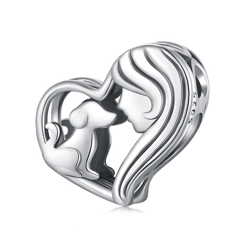 WOSTU 925 Silver Pink Love Heart Charms Bead Infinite Love Pendant Fit Bracelet Valentine Jewelry Mother's Day Gift