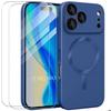 Protective Case - E.F.Connection - for iPhone 17 Pro Max - Navy Blue Magnetic Ring - 2 Glass Screens