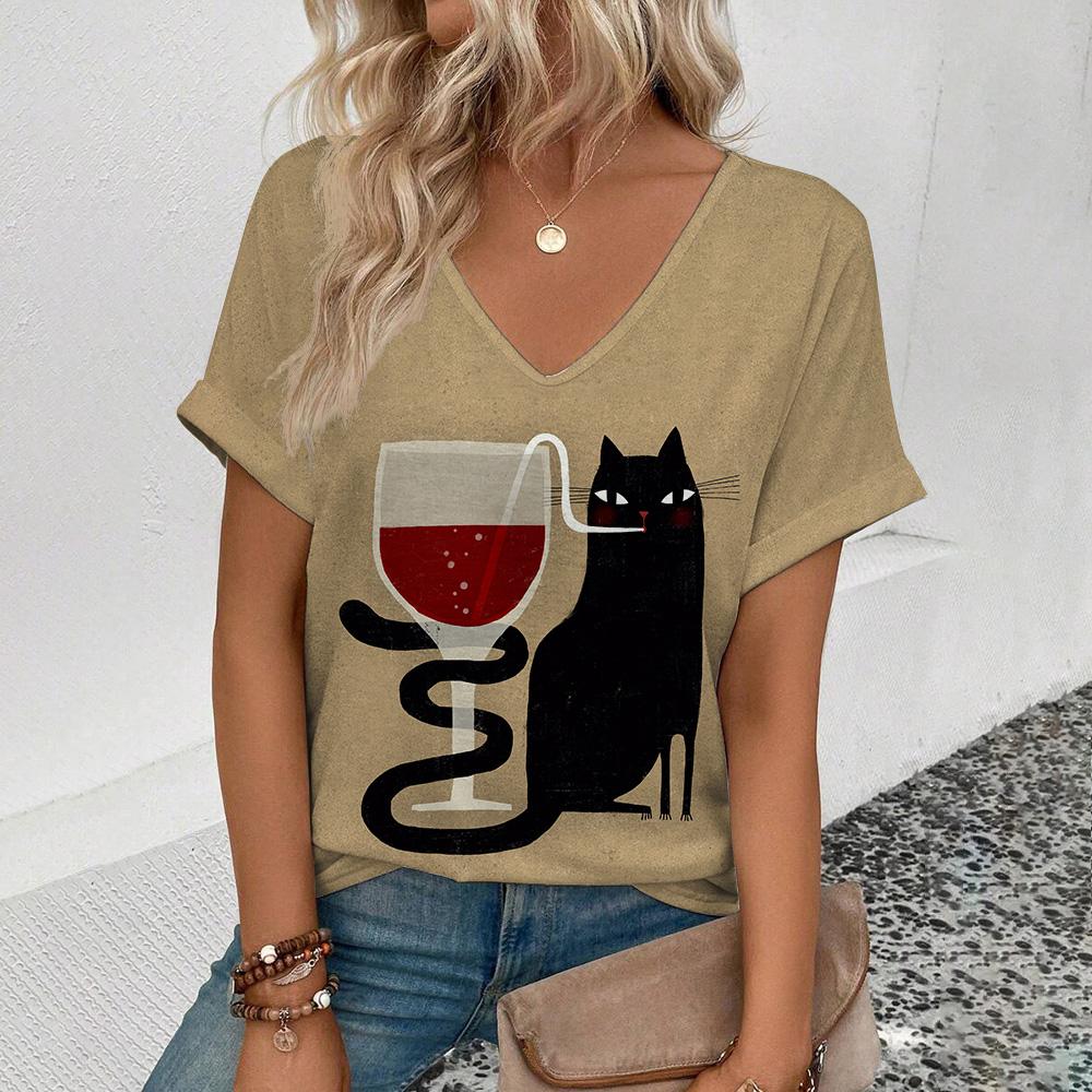 Футболка Summer Funny Cats 3D Print, женская уличная одежда, повседневные футболки, топы Y2k, женские футболки Harajuku с V-образным вырезом, свободная одежда