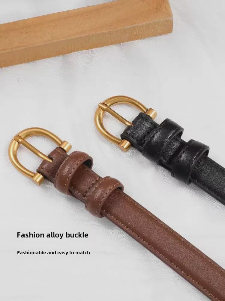 Women's 2023 Genuine Leather Pin Buckle Belt - Korean Style, Trendy, Versatile, Simple, Thin Belt for Suit Pants