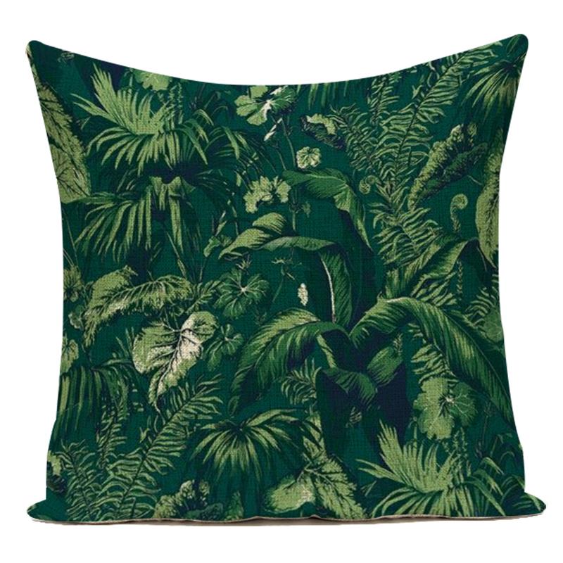 Tropical Green Plant Leaf Cactus Palm Polyester Pillow Case Sofa Home Decoration Cushion Cover Pillowcase for Living Room