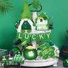 1 Set St Patricks Day Tiered Tray Decoration Rustic Style Wood Green Lucky Grass Sign &