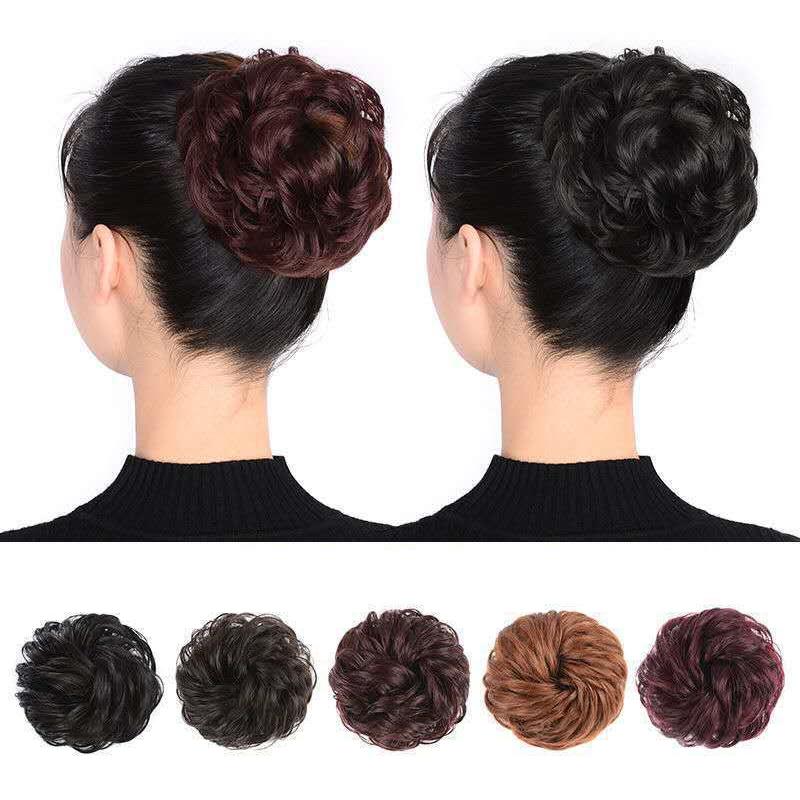Synthetic Messy Hair Piece Daily Use Chignon Scrunchies Fake Elastic Hairpiece Brown Donut Bun For Women