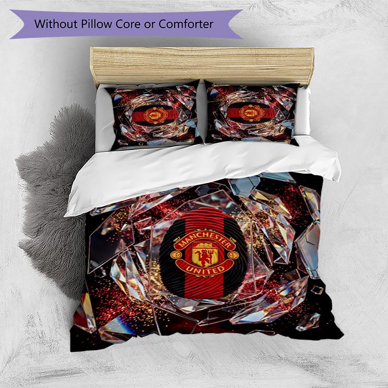 Manchester United Pattern Printed 3PCS Bedding Set Soft Skin-Friendly Washable Duvet Cover & Pillowcases Set All Season Bedroom