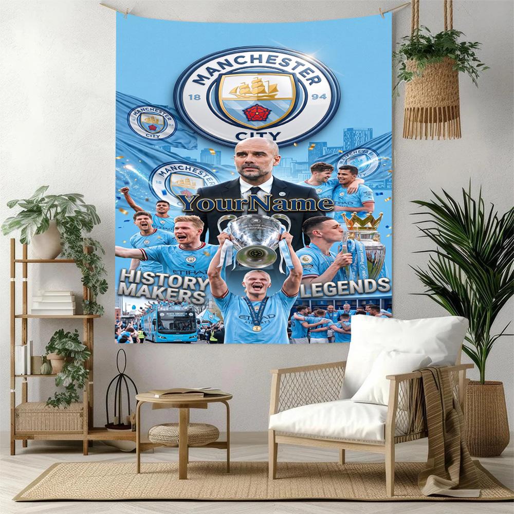 Manchester City Custom Your Name Wall Decor Tapestry Art For Pet Memorial Birthdaywedding Party Backdrop Family Gift