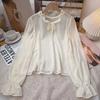 Ruffled Chiffon Tie-Front Blouse Women's Spring Autumn French Soft Style Loose Layering Inner Wear Sun-Protective Outer Wear Trendy