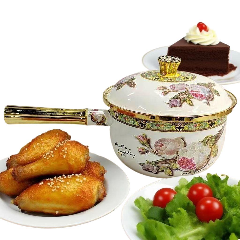 Универсальный эмалированный фарфоровый ковш с одной ручкой для молока, супа, лапши и детского питания - Совместим с индукционными/газовыми плитами