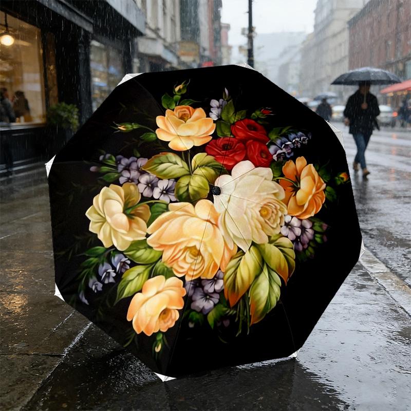 Floral Bouquet 8 Ribs 3Fold Black Glue Uv Protection Umbrella Sun Protection Rainproof Compact Folding Umbrella For Travel Daily Use C9241218