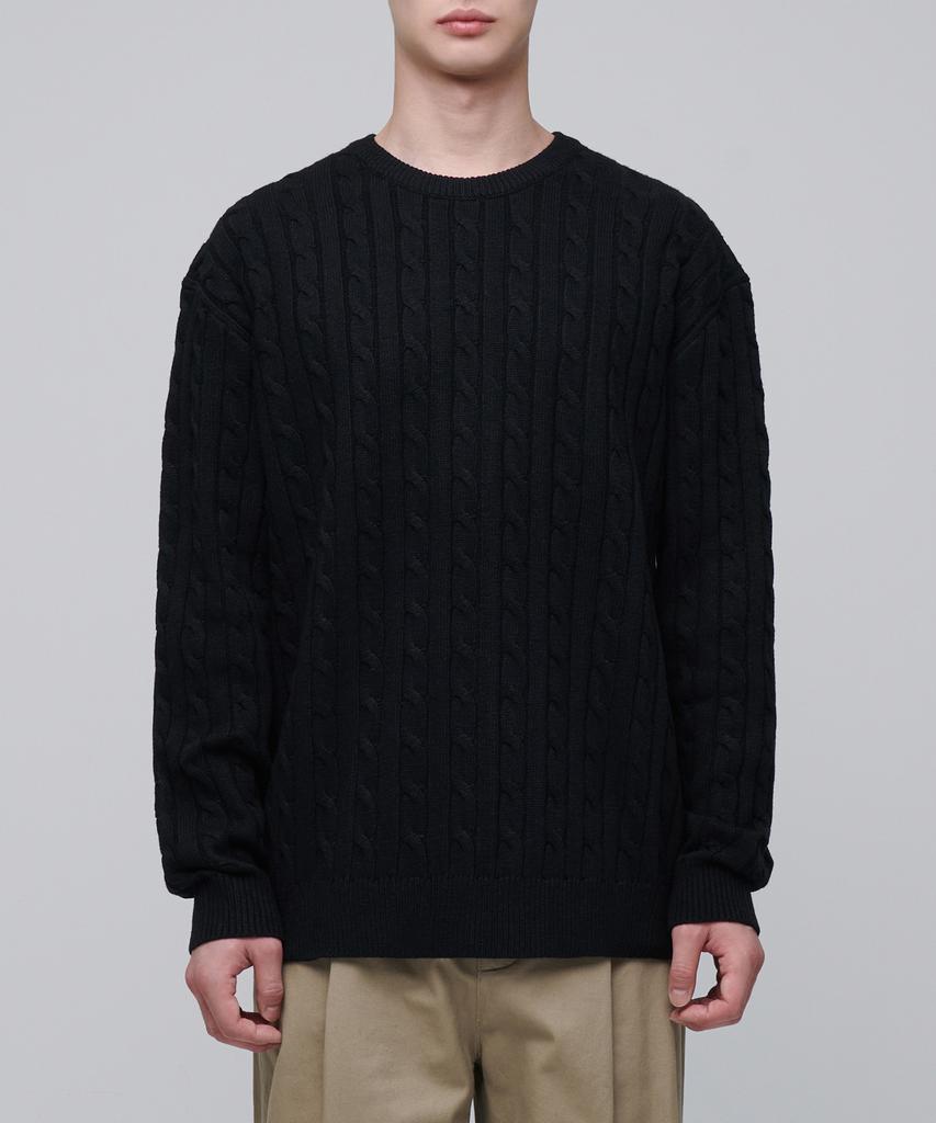 MUSINSA STANDARD Cable Crew Neck Knit [Black]