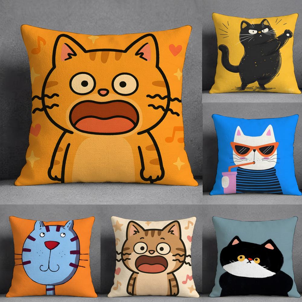 Funny And Silly Cat Pattern Pillow Case Pillowcase Doublesided Printed Sofa Cushion Bedroom Headboard Pillow