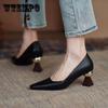 Handmade Beige Leather Women Pumps Sexy Pointed Toe Chic Stylish Office Lady Working Shoes 6cm Strange High Heels Stilettos