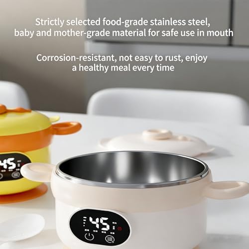 470ml Portable Stainless Steel Food Warmer, Wireless Electric Heated Lunch Box with Spoon & Fork, Cream