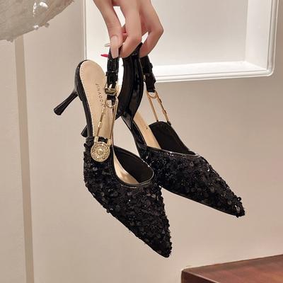 Модные туфли на шпильках с острыми каблуками, женские весенне-летние, новые босоножки Baotou One-line Buckle с банкетной обувью