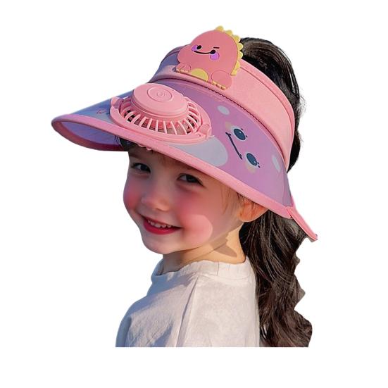 Кепка-козырек от солнца для детей с мультяшным рисунком и вентилятором для зарядки через USB UPF50+, летняя пляжная охлаждающая шляпа с пустым верхом и широкими полями для мальчиков и девочек 3–10 лет