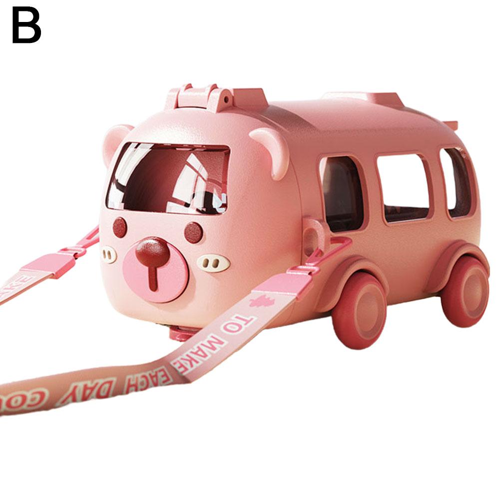 Детская бутылка для воды в виде автобуса 16 унций, автомобильная чашка для воды с соломинкой и ремешком, герметичная, съемная бутылка для воды-игрушка в виде автобуса для школы, спорта, путешествий