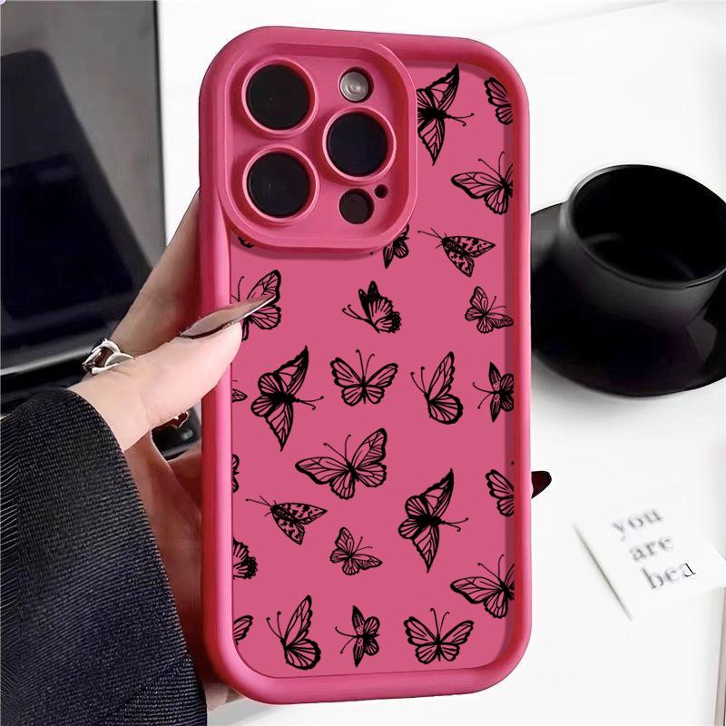 Чехол с рисунком бабочки для iPhone 16 Pro 15 14 Pro Max Plus 13 12 11 Pro Max Xs X Xr 8 7, ударопрочный, мягкий, карамельного цвета, защитный чехол для линз из силикона