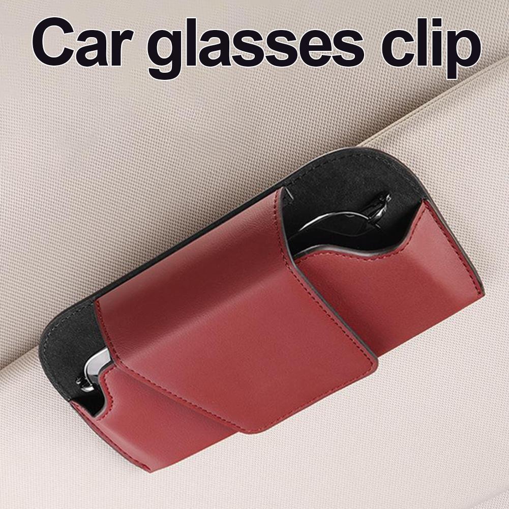 Car Sun Visor Glasses Holder Premium Leather Sunglasses Case Clip Organizer Auto Eyeglasses Storage Box Garage Hand Tools