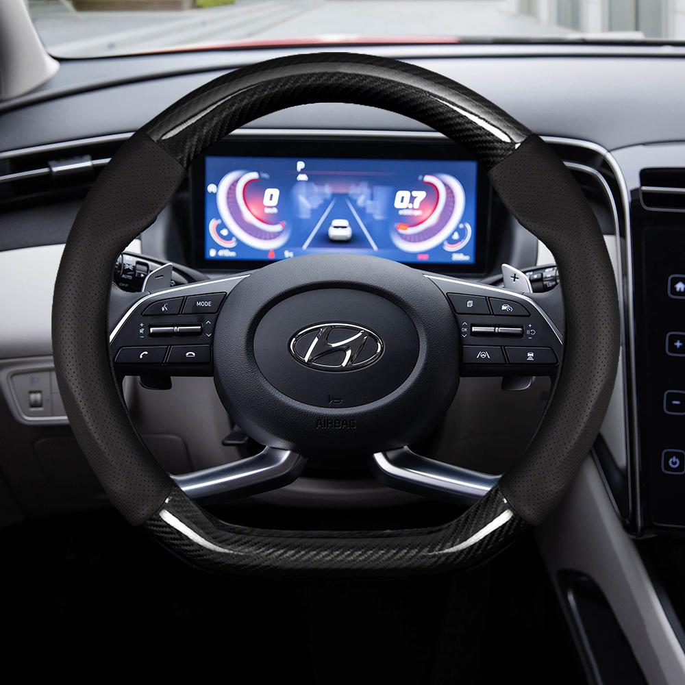 Для Hyundai I30 I20 I10 Tucson Elantra Avante Kona Ix35 Ix25 Grand Elantra Solaris Кожаная Накладка на Руль Автомобиля из Углеродного Волокна