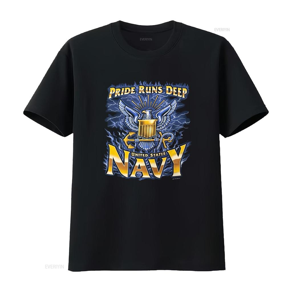 Vintage Navy T Shirt Unisexs 2xl Black Print Pride Runs Deep Vintage Casual Designer Clothes Stylish Fashion Soft Homme